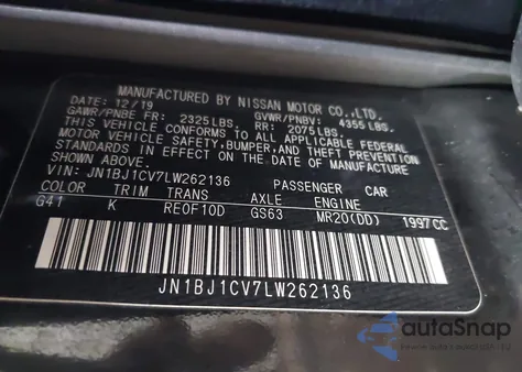 2020 Nissan Rogue Sport Sv Fwd Xtronic Cvt z USA, uszkodzony, nr VIN JN1BJ1CV7LW262136